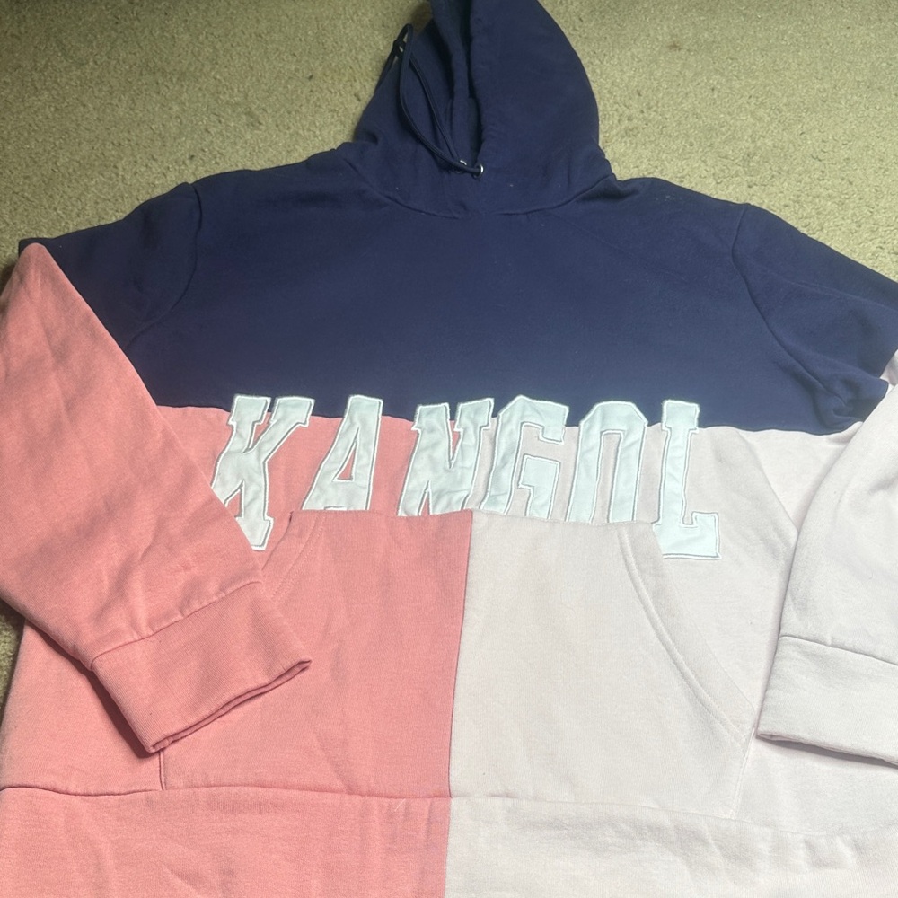 KANGOL NEW RETRO LOGO COLOR BLOCK NAVY PEACH PINK WHITE HOODY EXTRA LARGE UNISEX